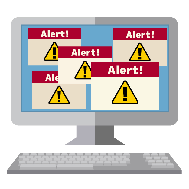 アラートの出たパソコン画面